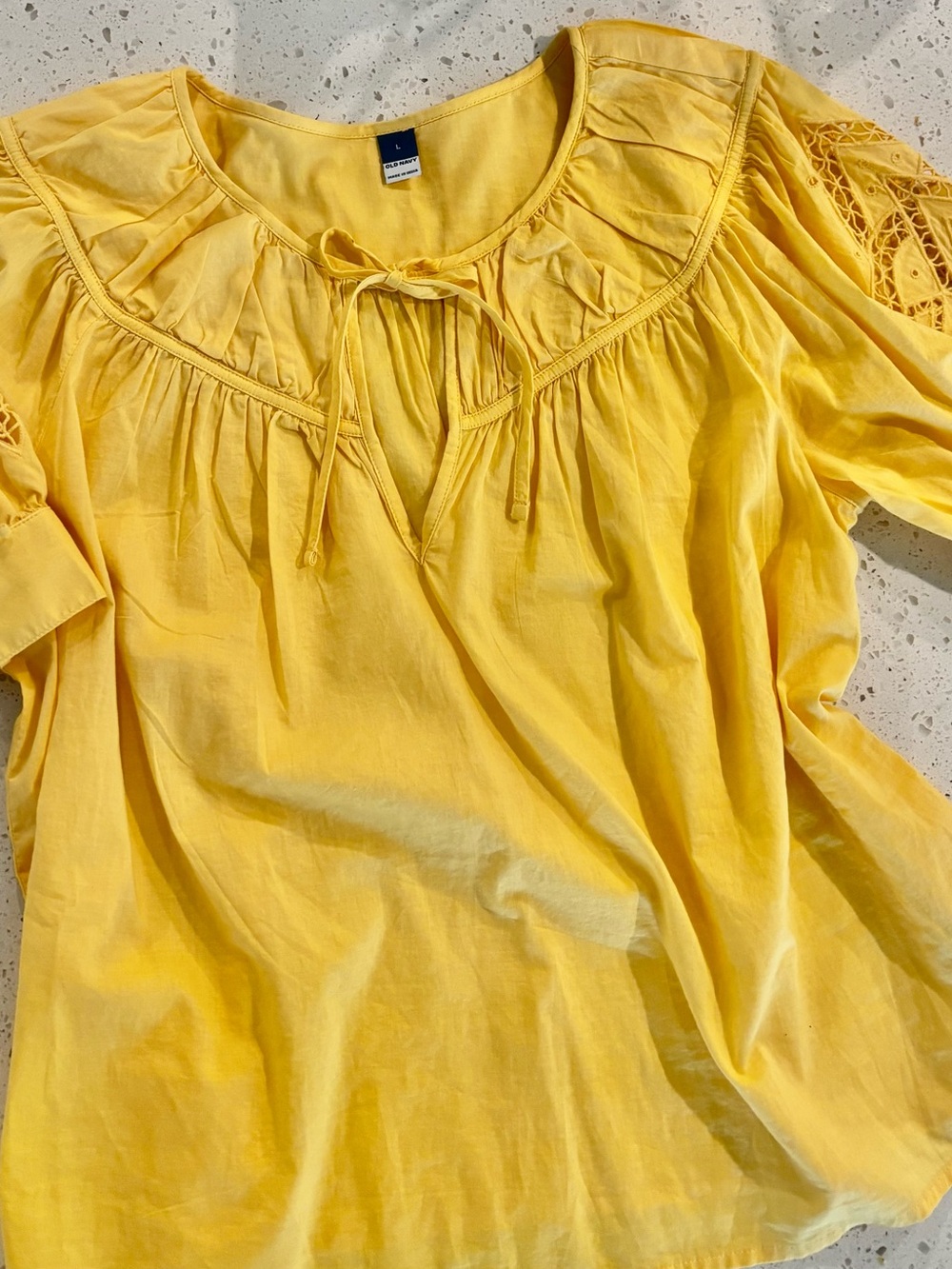 Old Navy Bright Yellow Tie-Neck Peasant Blouse